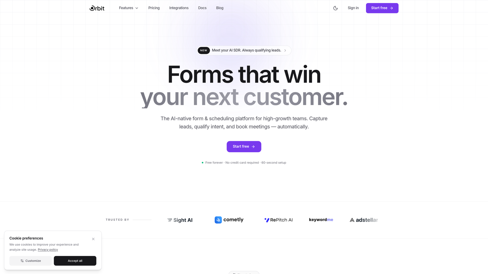 Screenshot of Orbit AI website