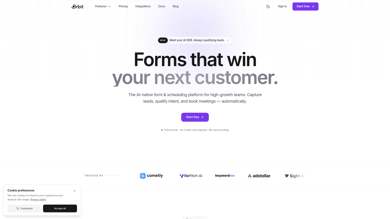 Screenshot of Orbit AI website