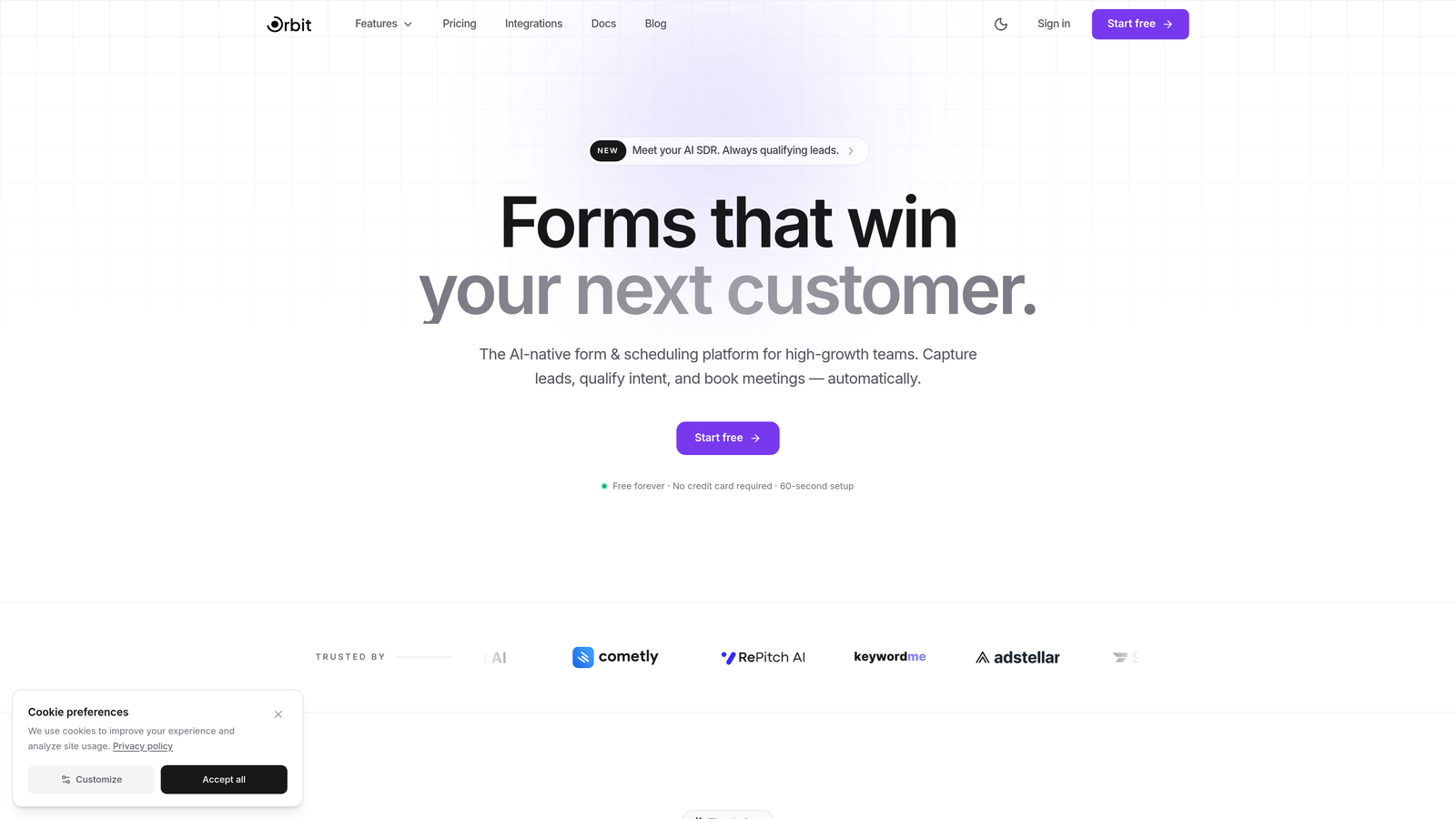 Screenshot of Orbit AI website