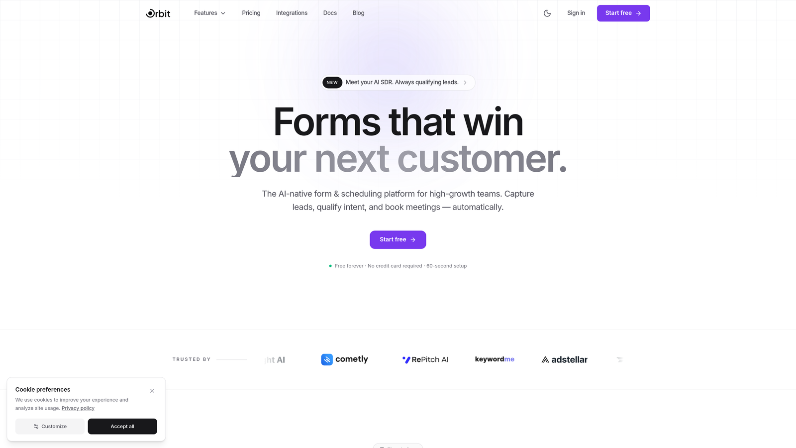 Screenshot of Orbit AI website