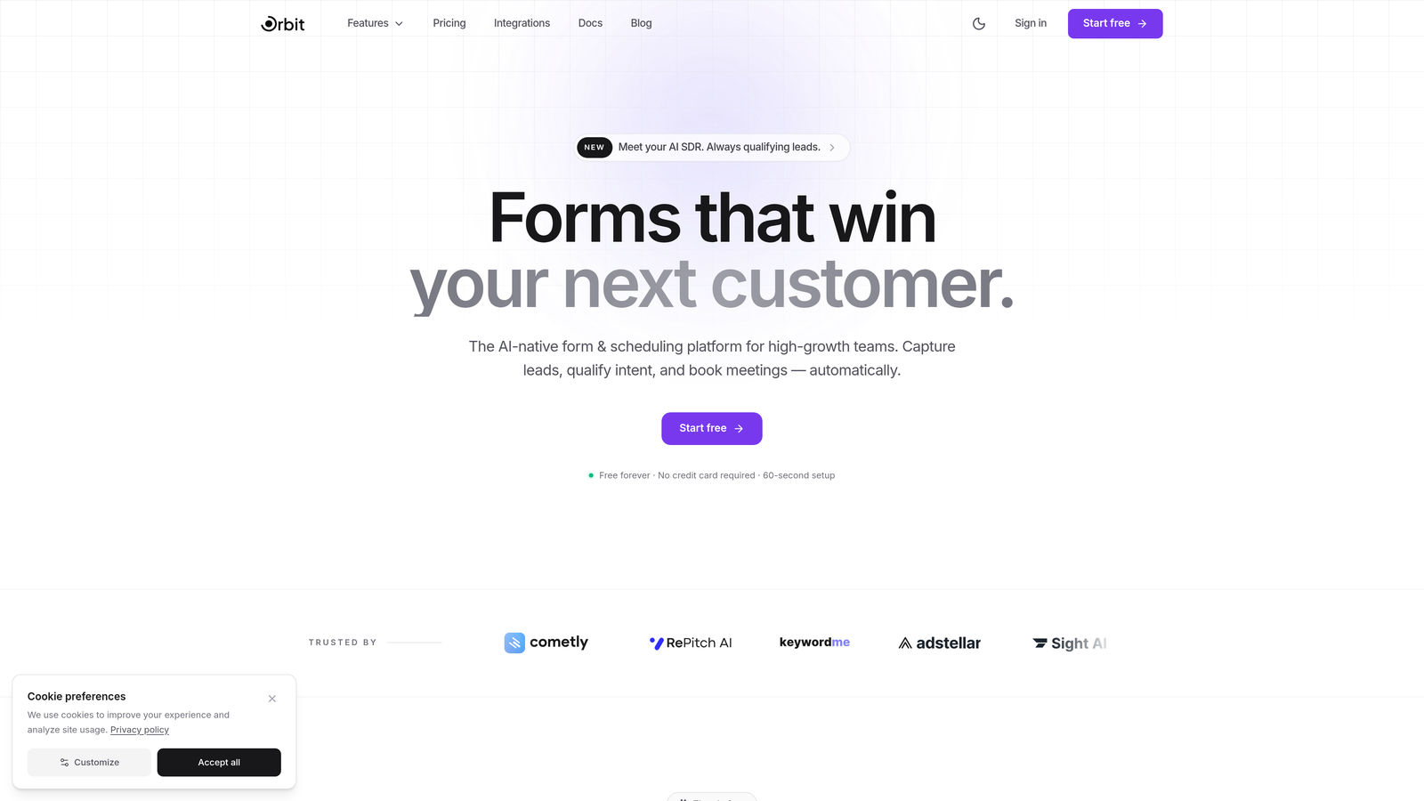 Screenshot of Orbit AI website