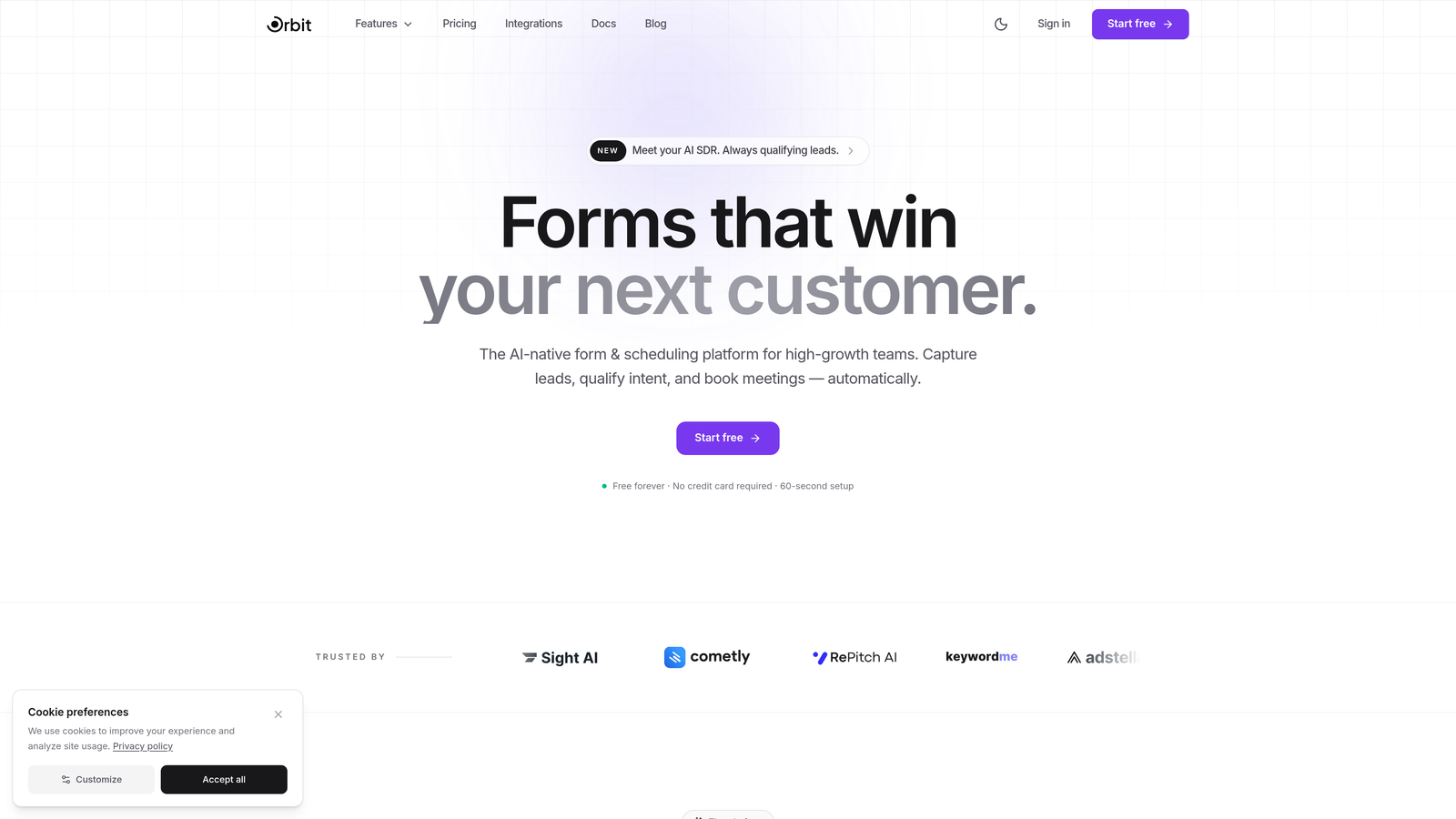 Screenshot of Orbit AI website