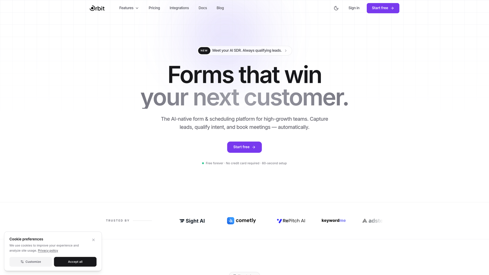 Screenshot of Orbit AI website