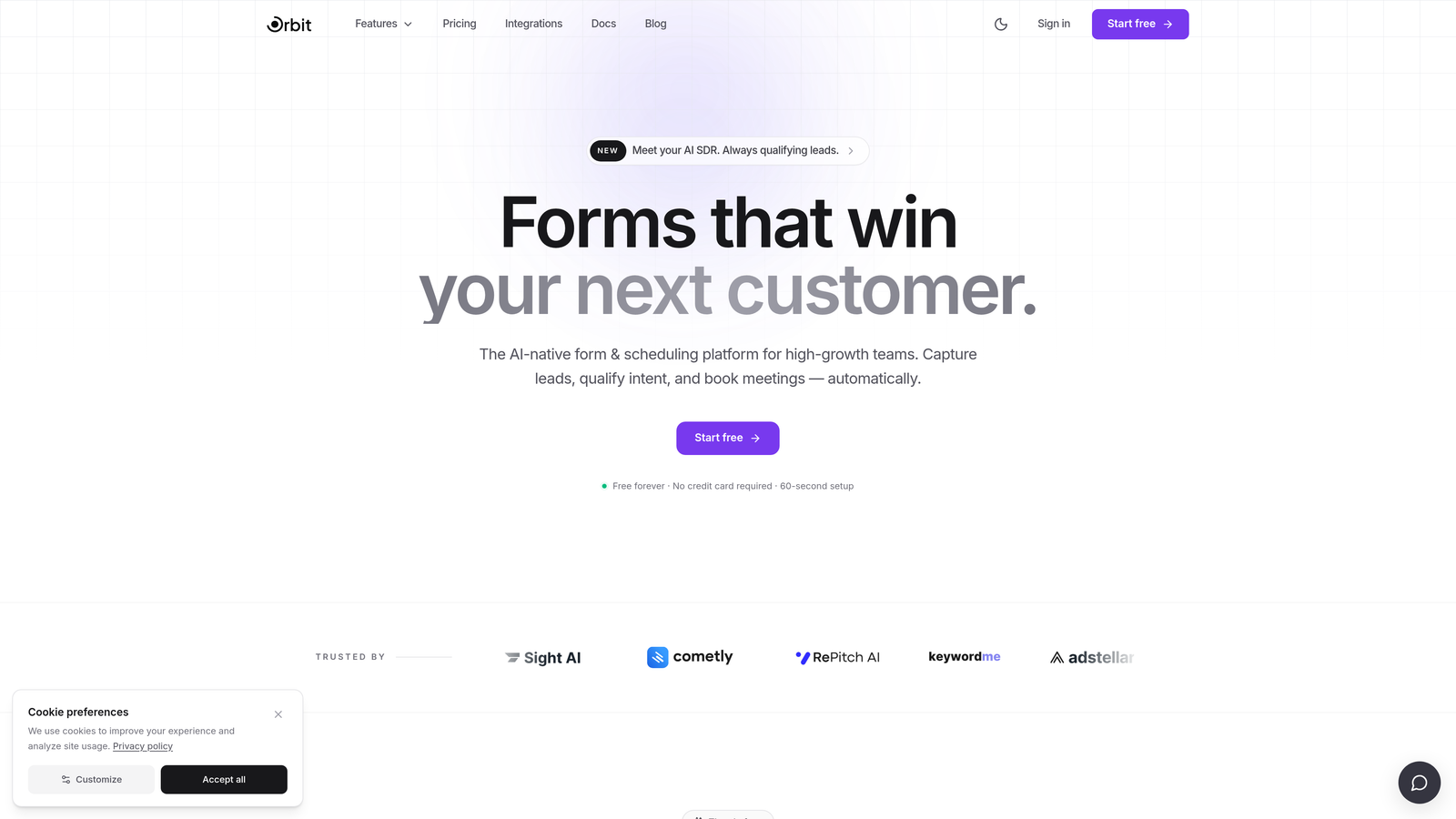 Screenshot of Orbit AI website
