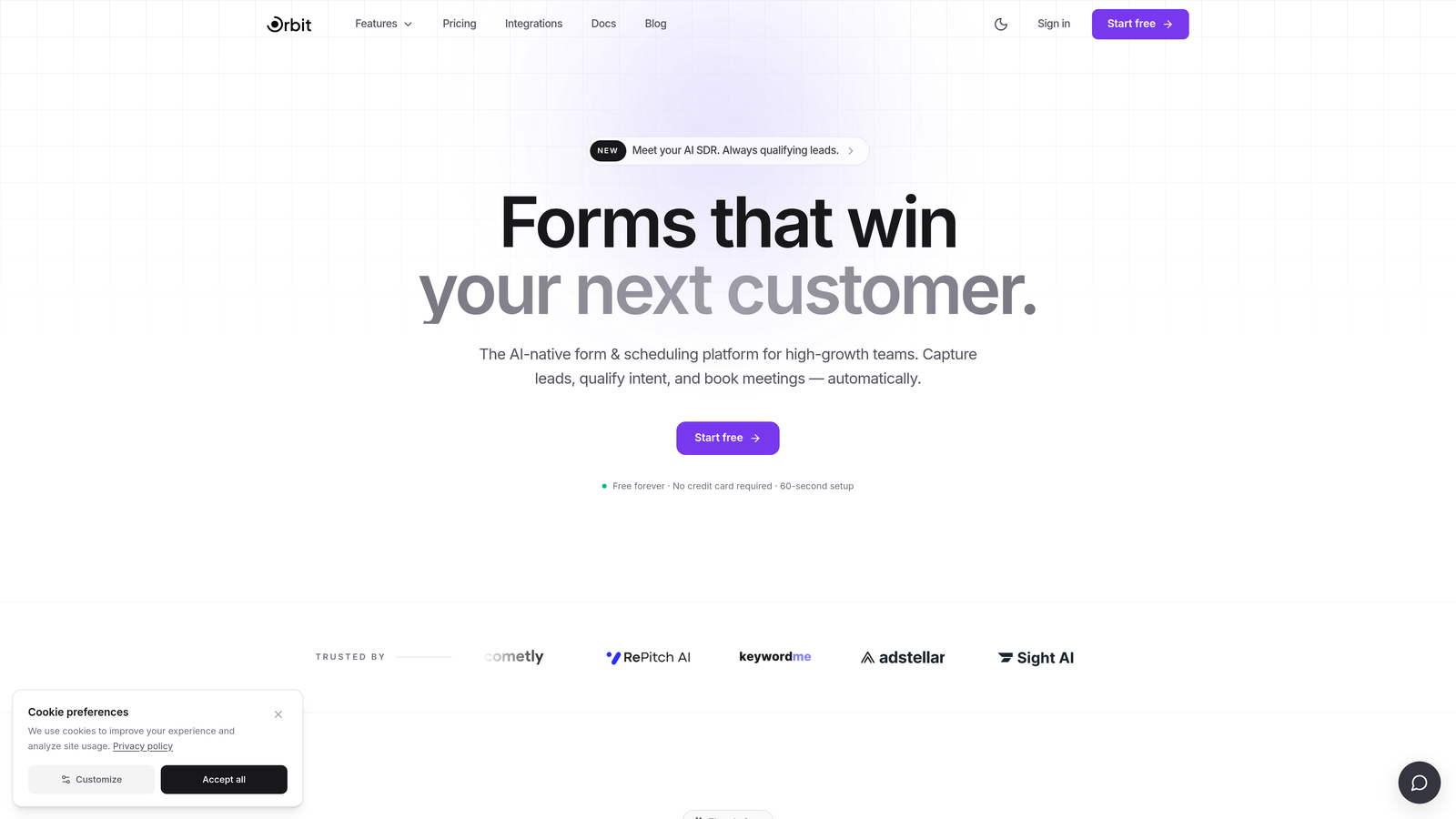 Screenshot of Orbit AI website