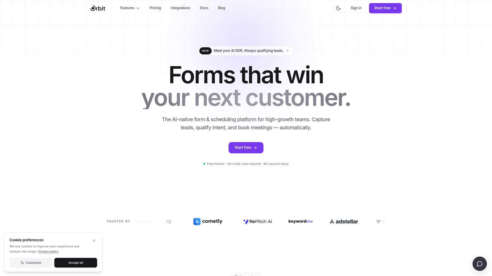Screenshot of Orbit AI website
