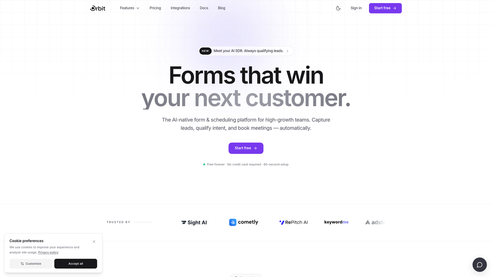 Screenshot of Orbit AI website