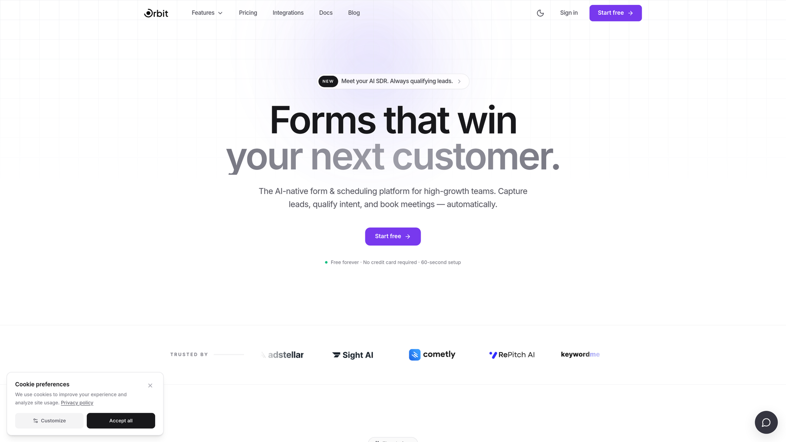 Screenshot of Orbit AI website