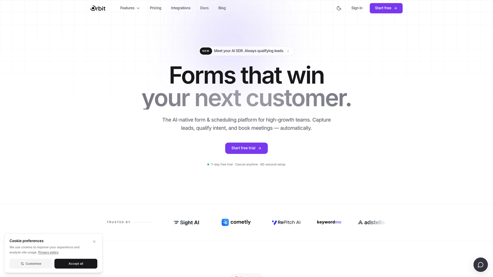 Screenshot of Orbit AI website