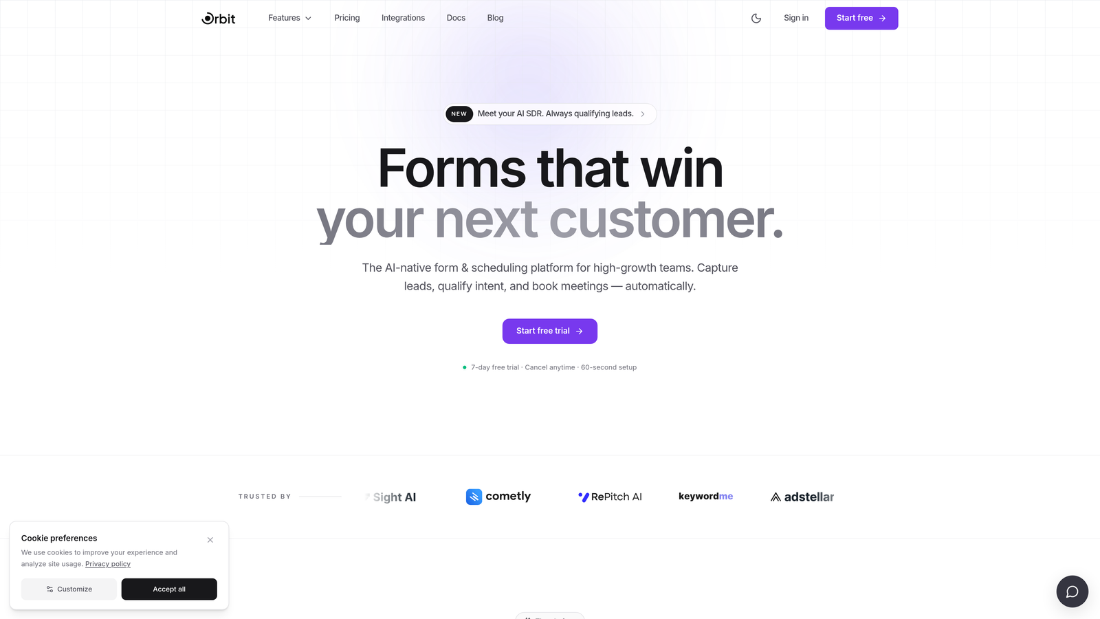 Screenshot of Orbit AI website