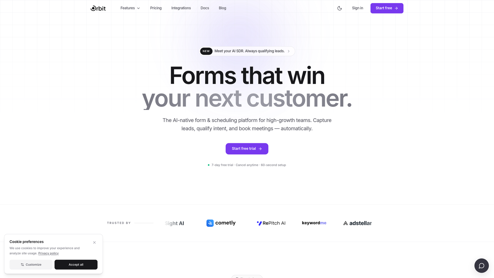 Screenshot of Orbit AI website