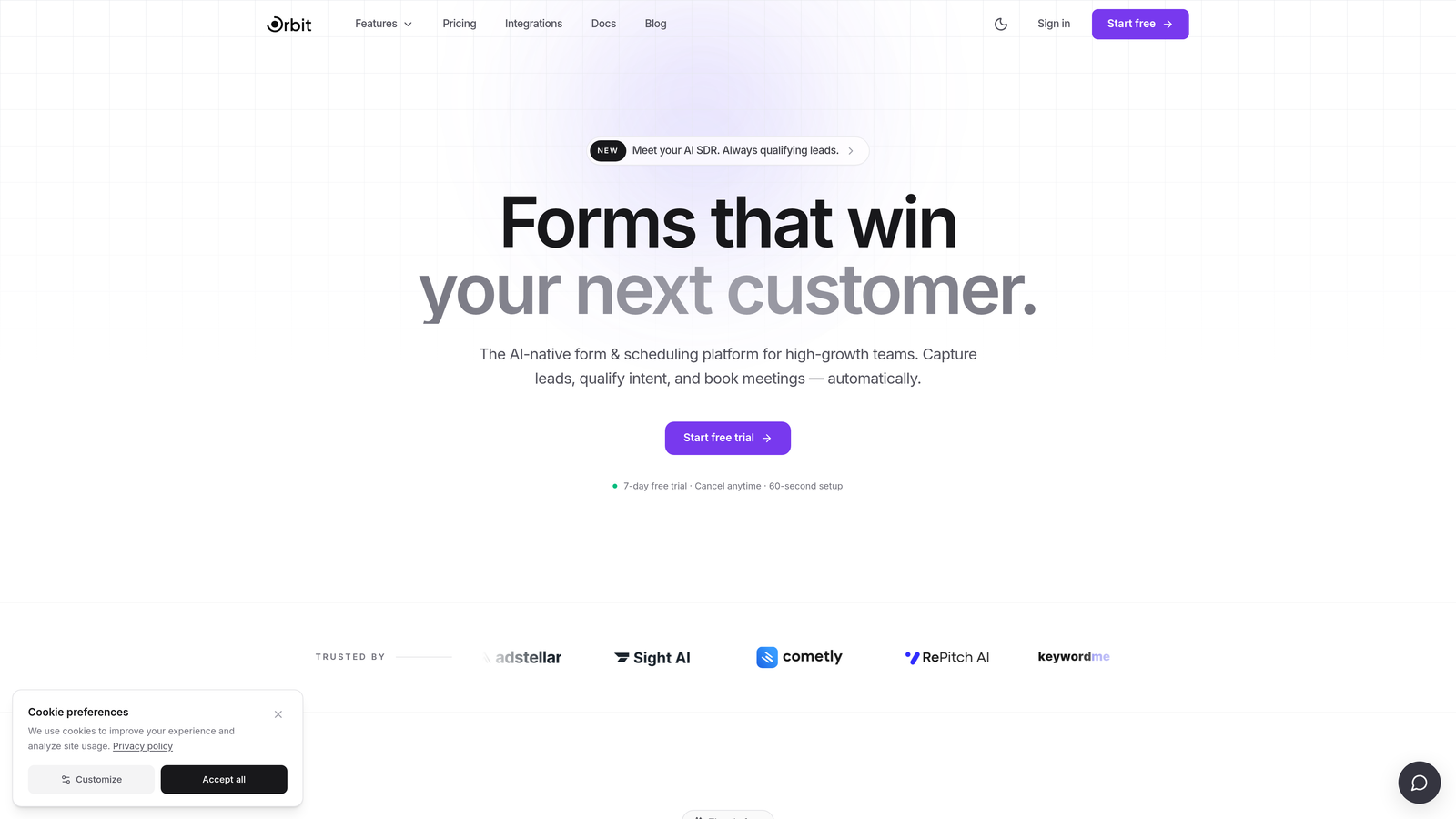 Screenshot of Orbit AI website