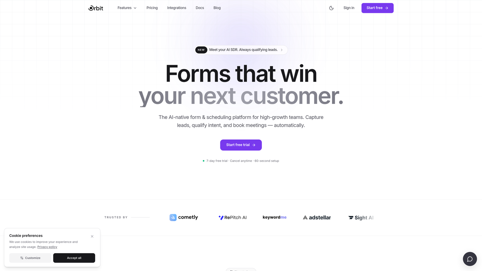 Screenshot of Orbit AI website