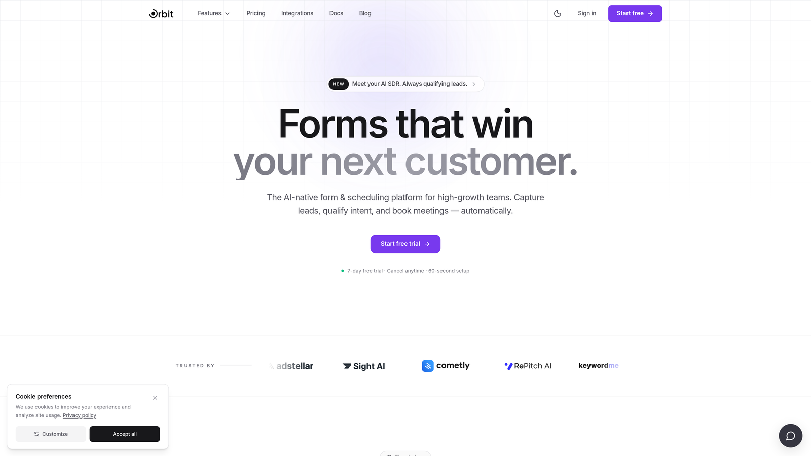 Screenshot of Orbit AI website