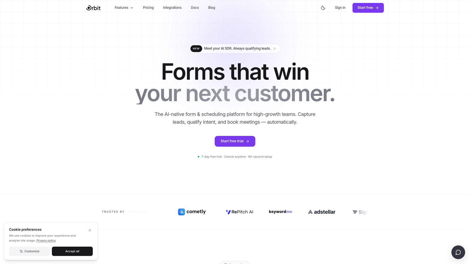 Screenshot of Orbit AI website