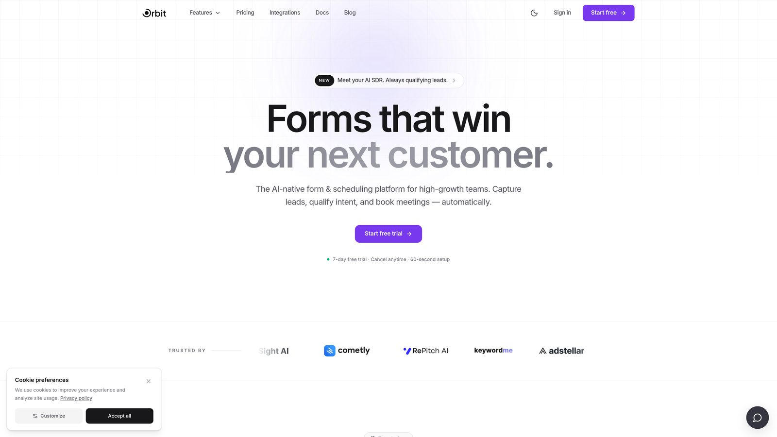 Screenshot of Orbit AI website
