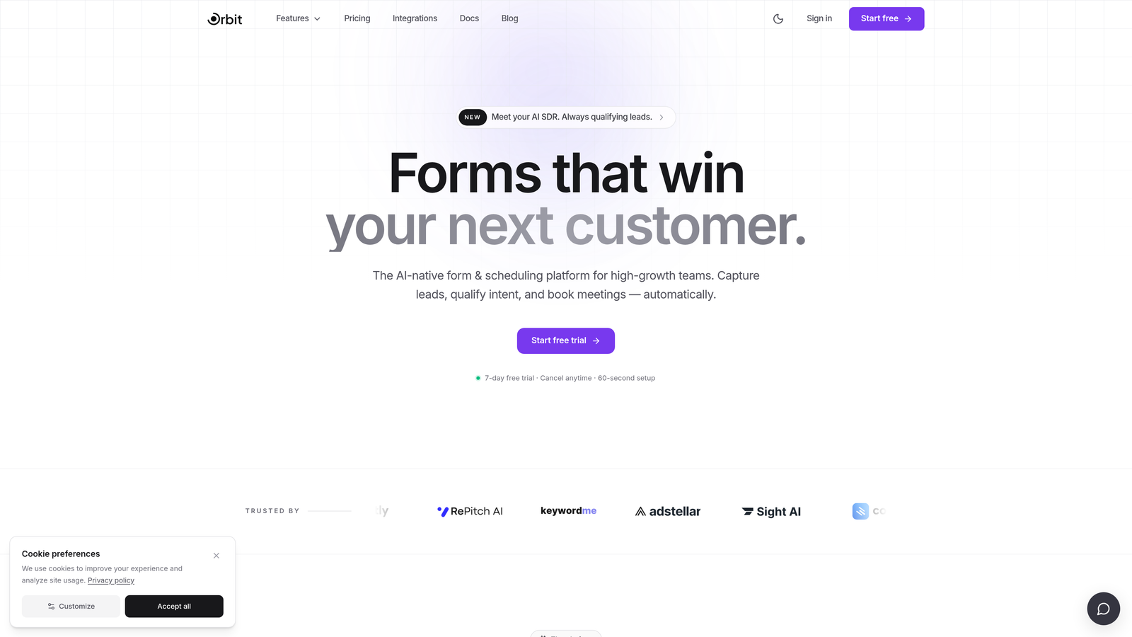 Screenshot of Orbit AI website