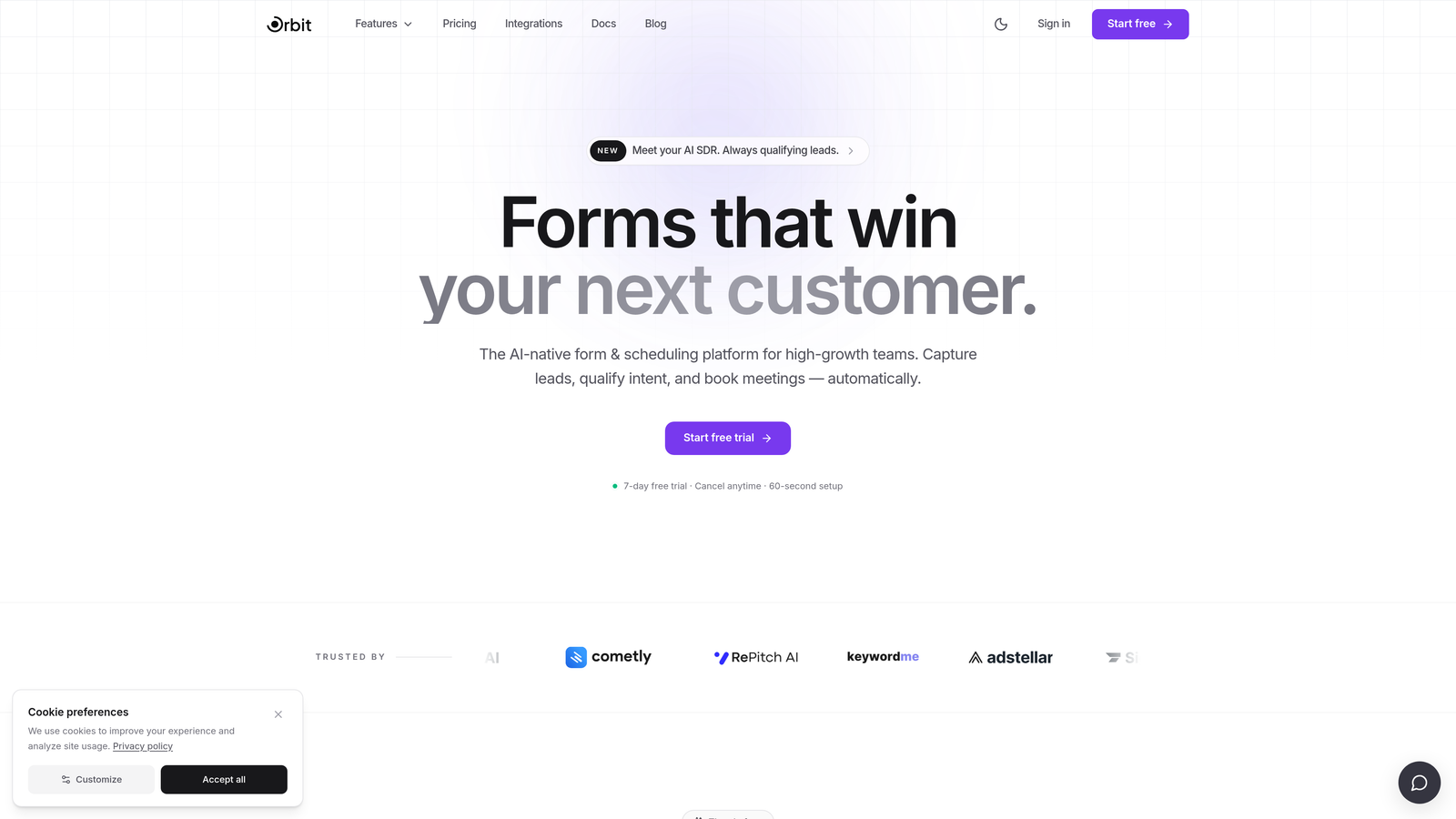 Screenshot of Orbit AI website