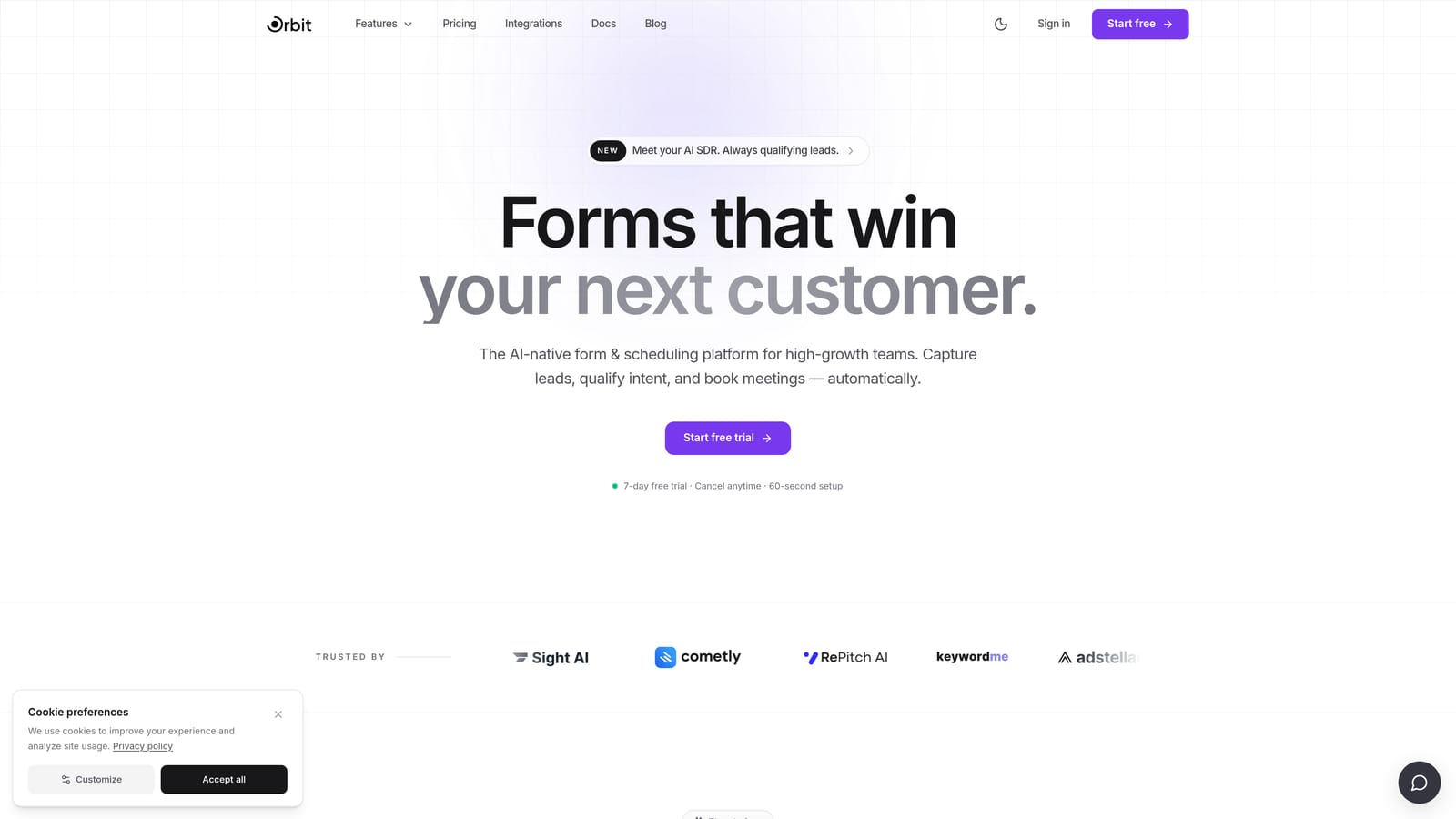 Screenshot of Orbit AI website