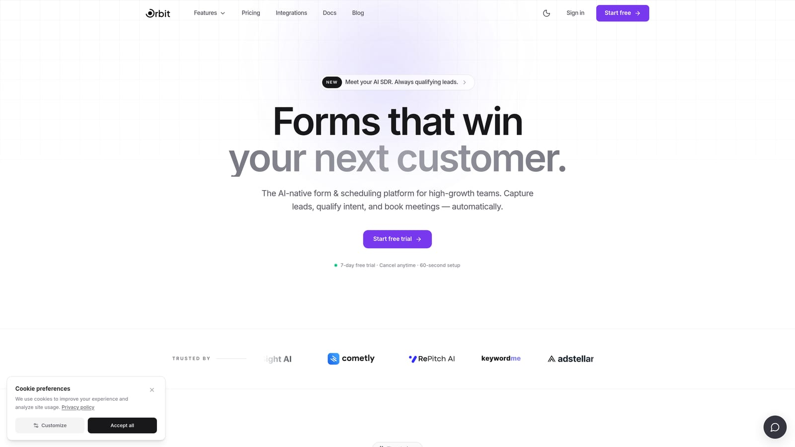 Screenshot of Orbit AI website