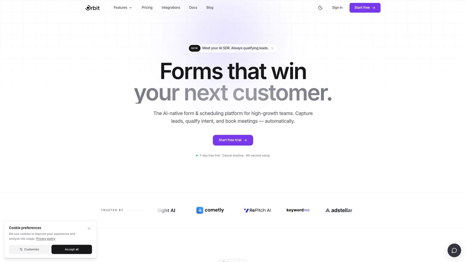 Screenshot of Orbit AI website