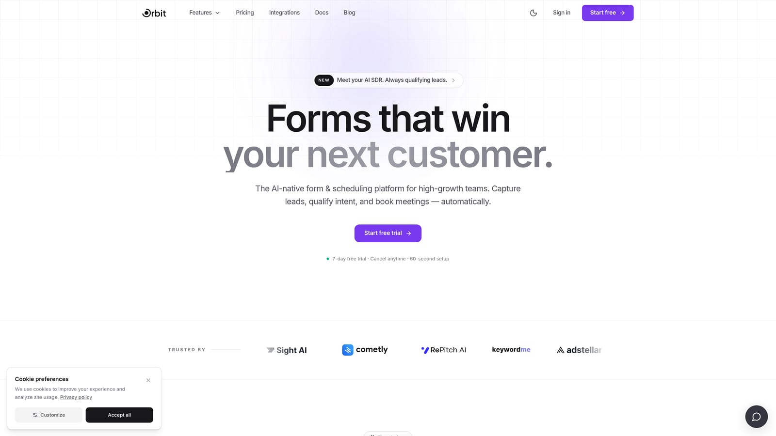 Screenshot of Orbit AI website
