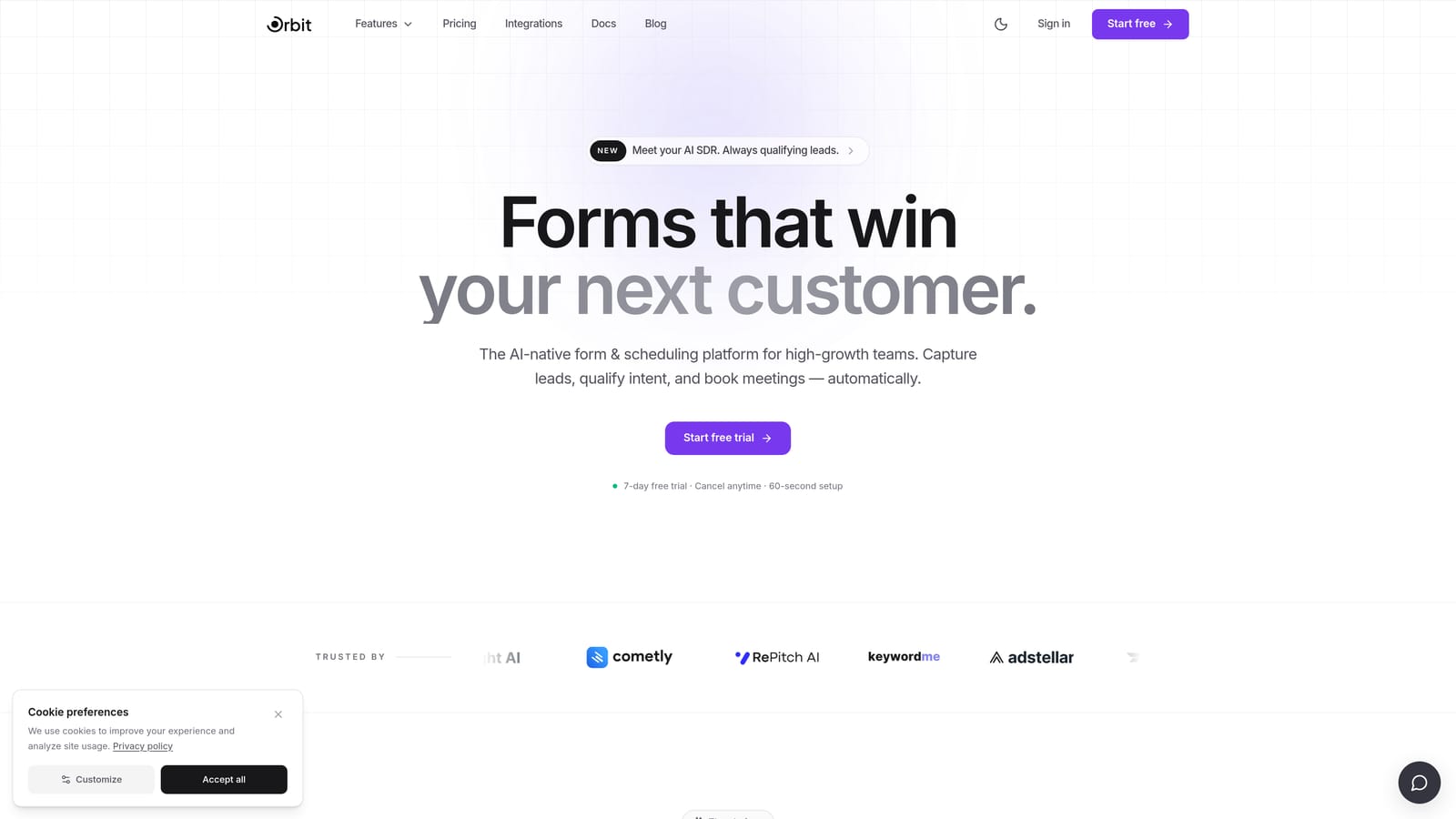Screenshot of Orbit AI website