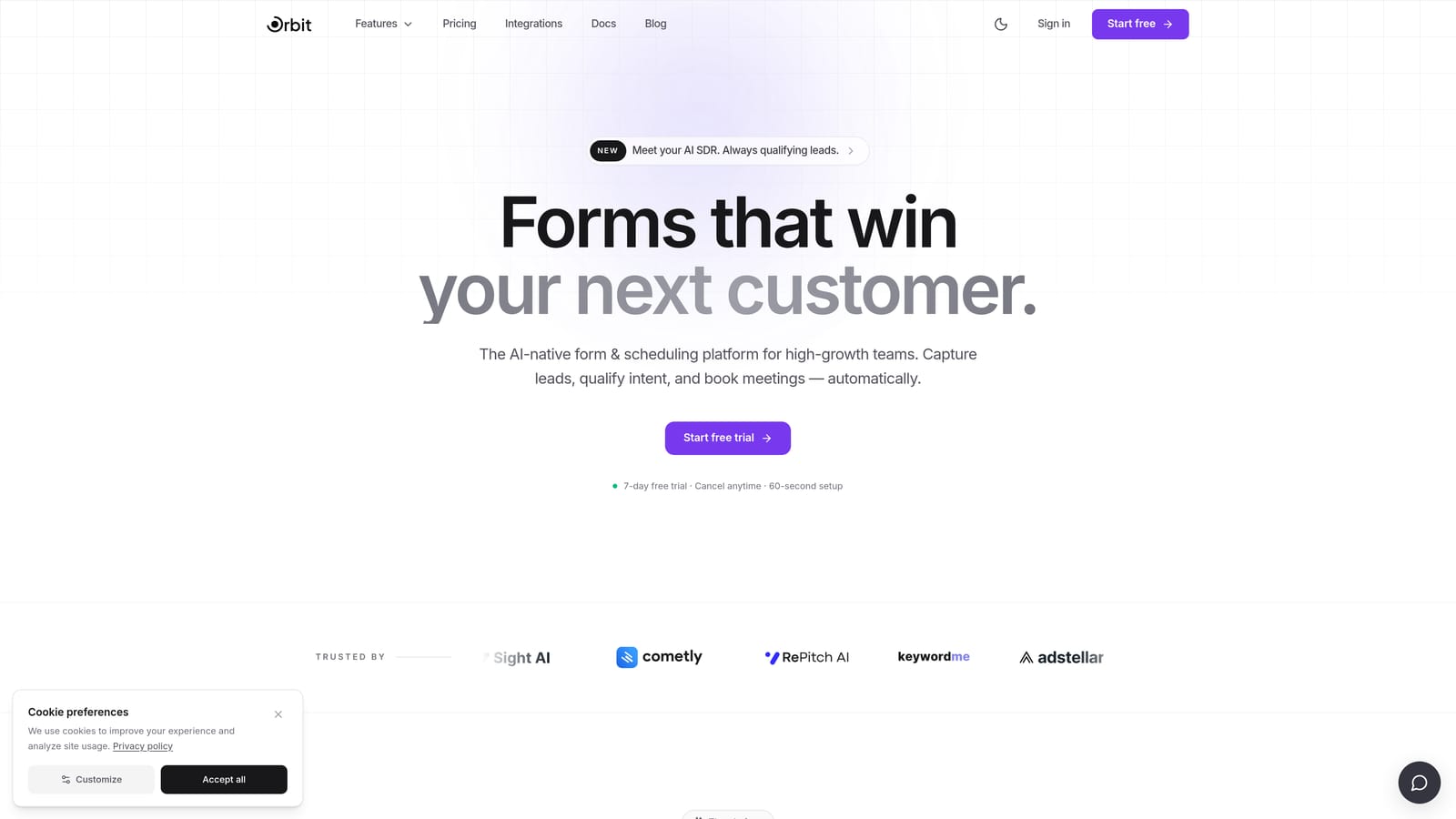 Screenshot of Orbit AI website