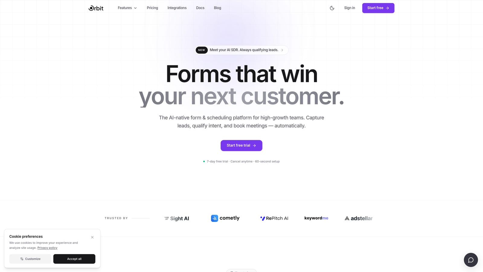 Screenshot of Orbit AI website