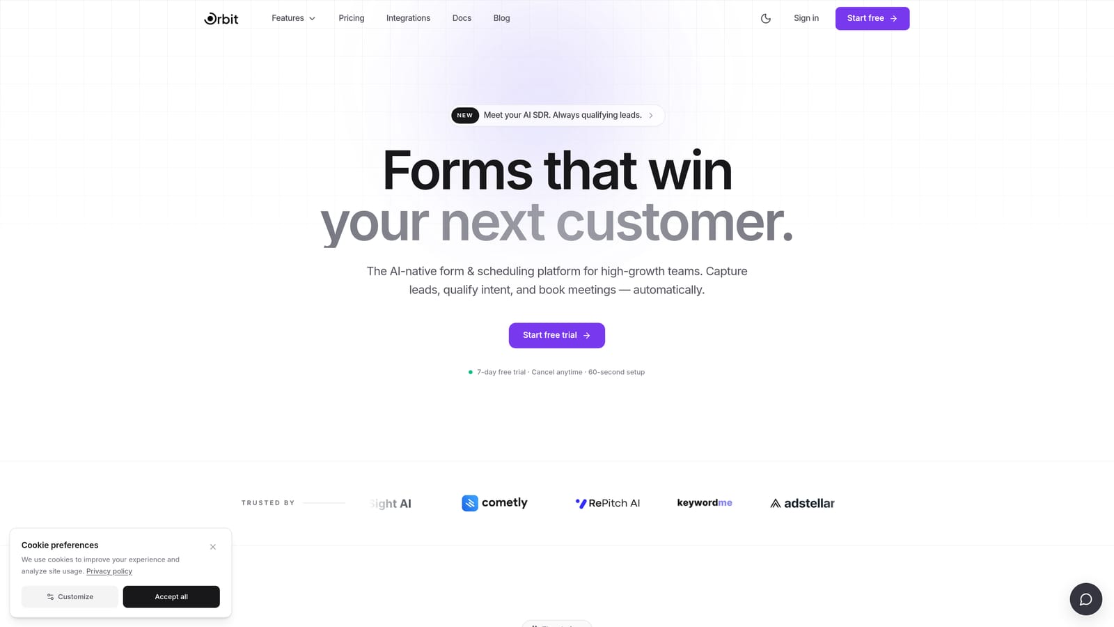 Screenshot of Orbit AI website