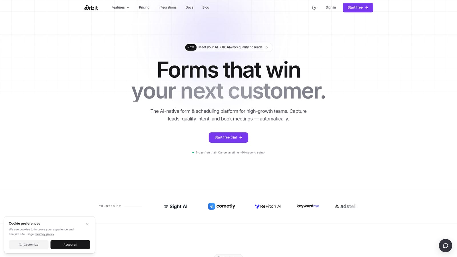 Screenshot of Orbit AI website