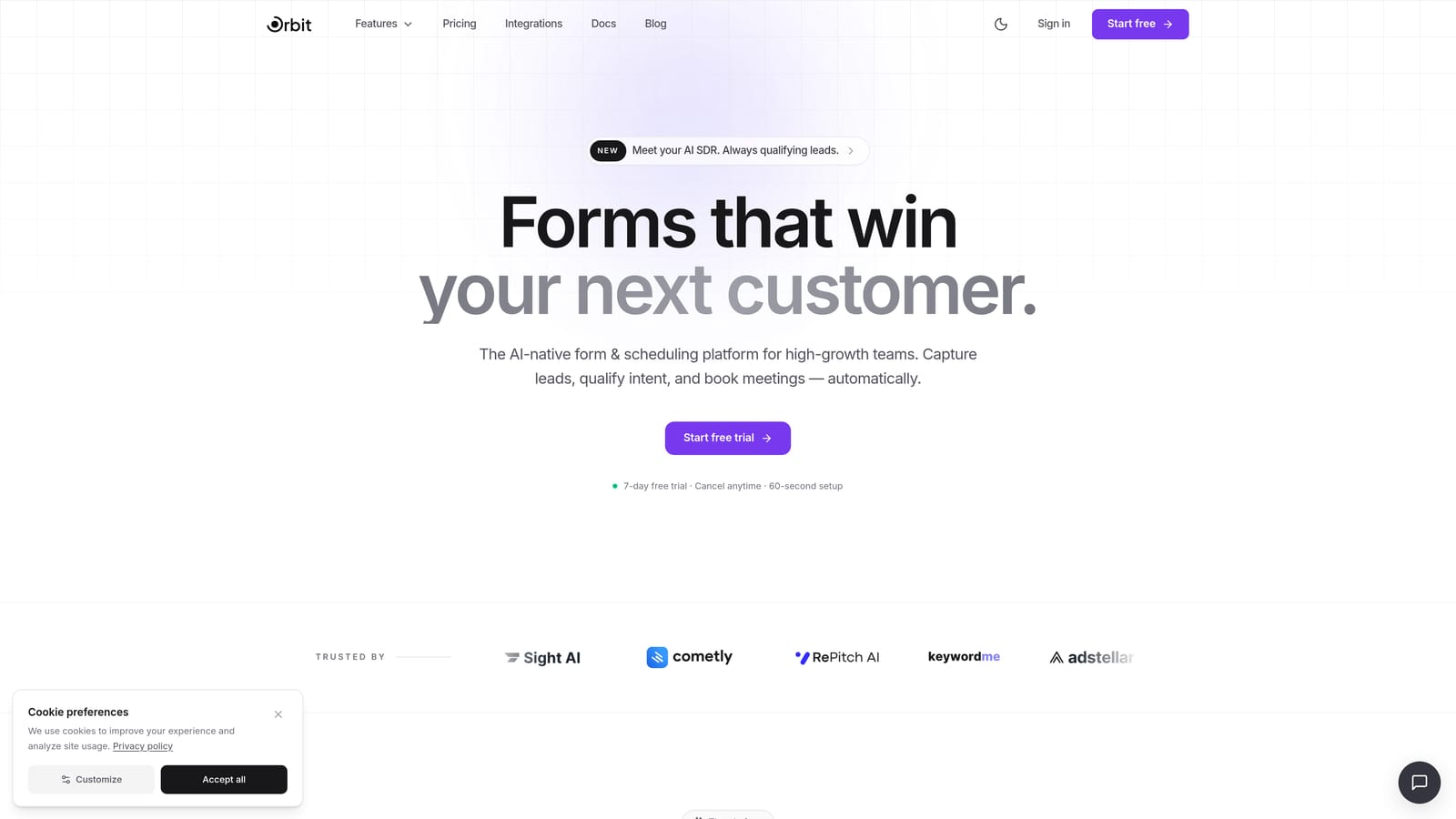 Screenshot of Orbit AI website