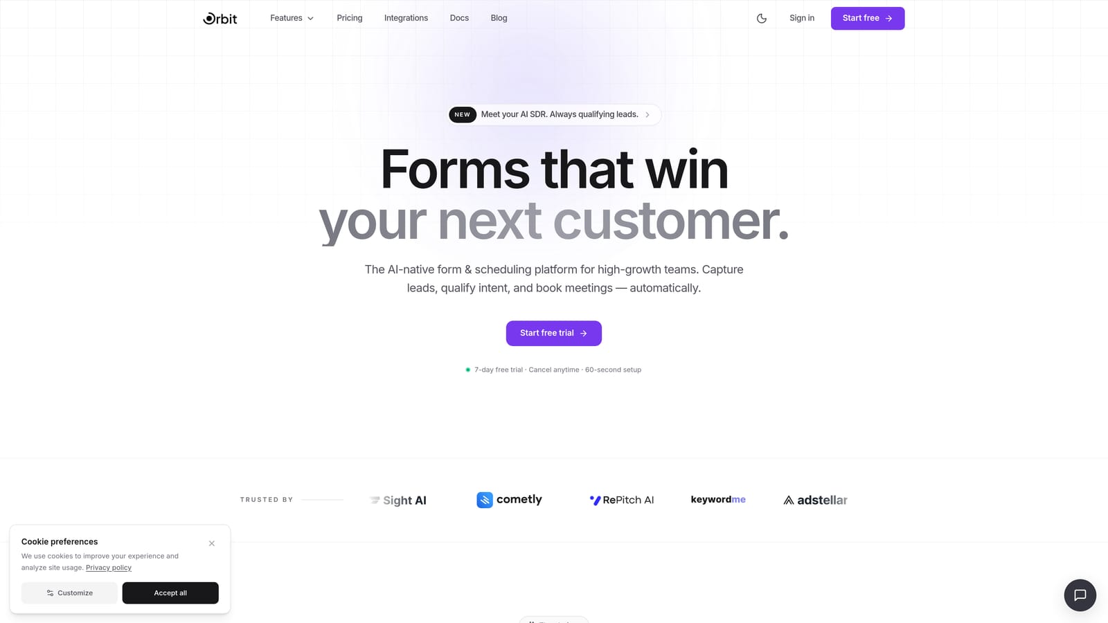 Screenshot of Orbit AI website