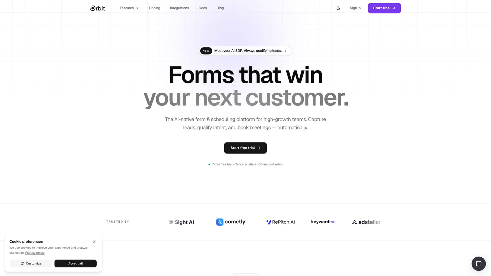 Screenshot of Orbit AI website