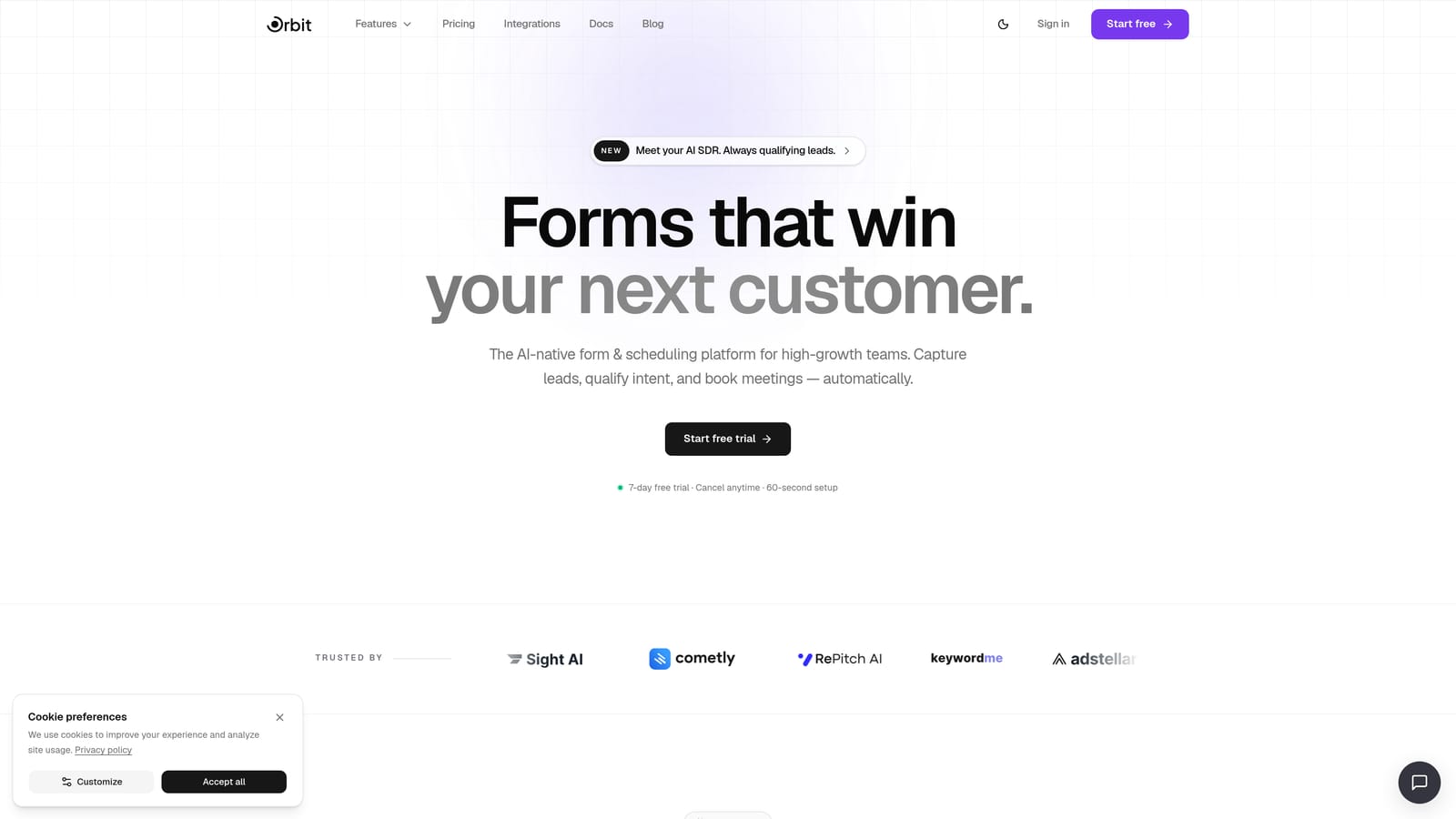 Screenshot of Orbit AI website