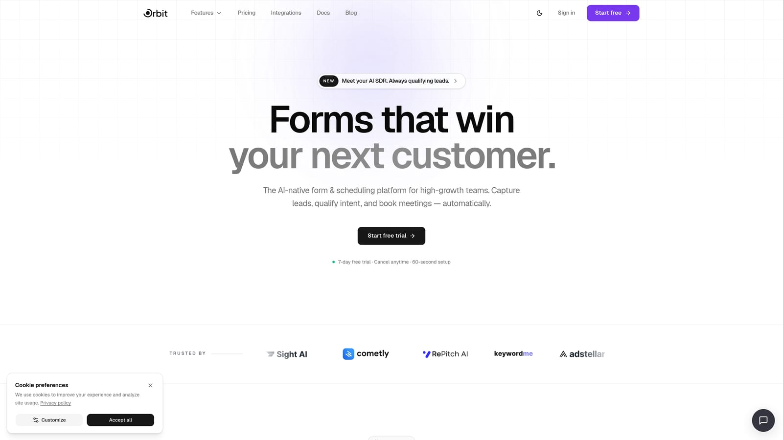 Screenshot of Orbit AI website