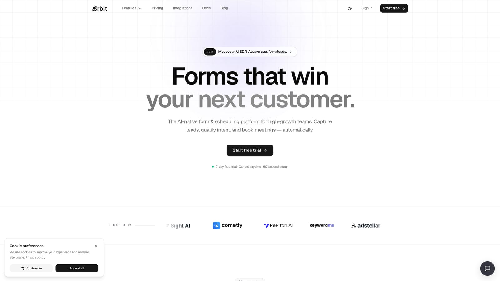 Screenshot of Orbit AI website