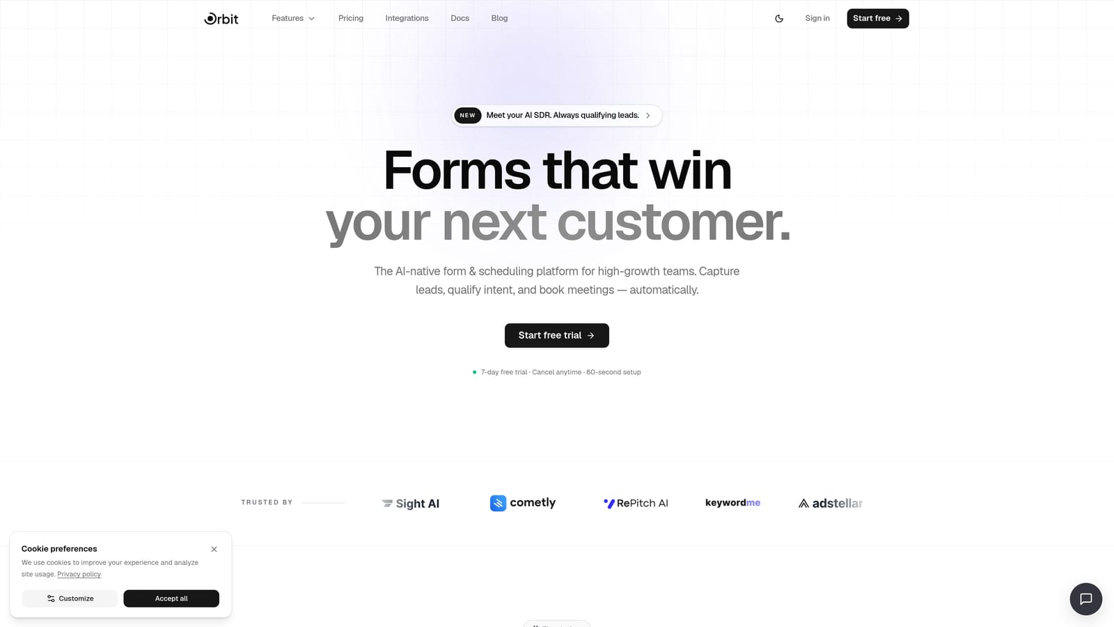 Screenshot of Orbit AI website