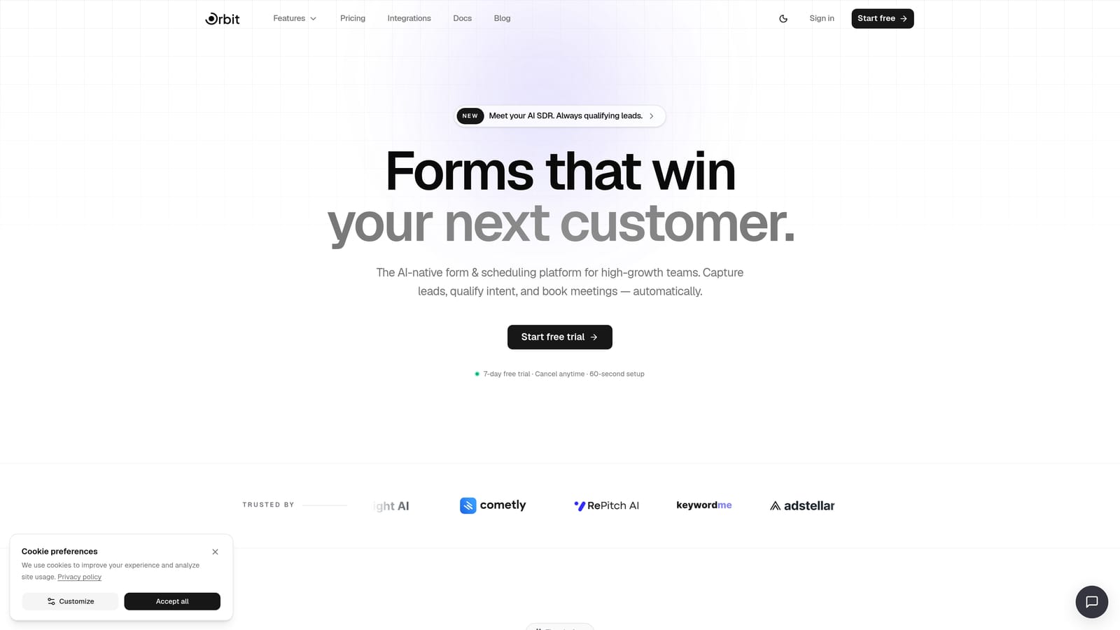 Screenshot of Orbit AI website