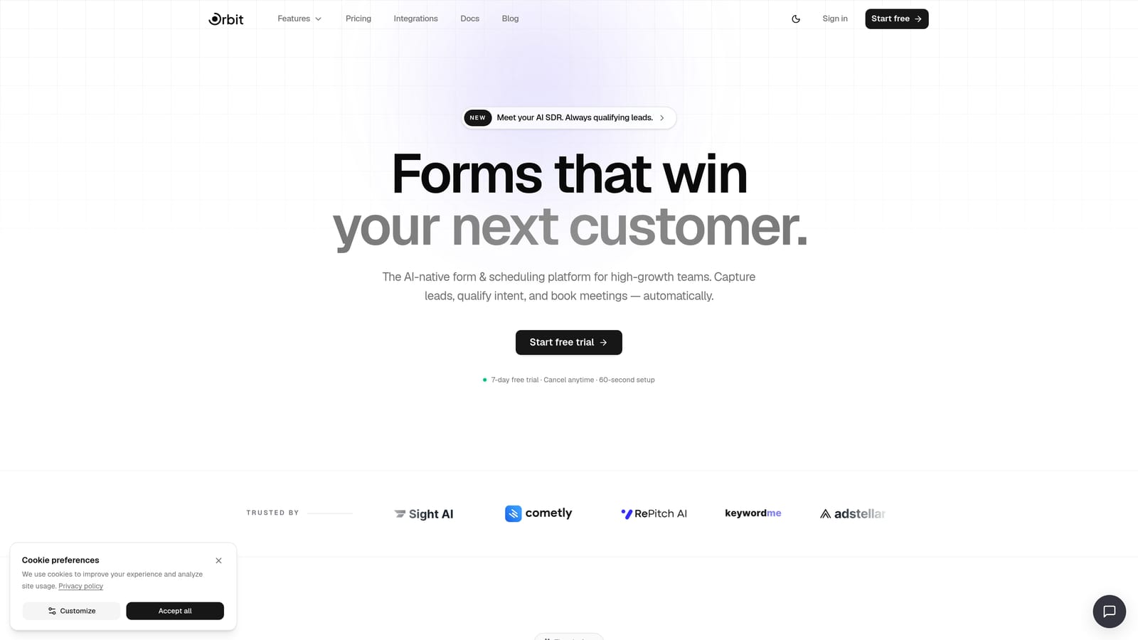 Screenshot of Orbit AI website