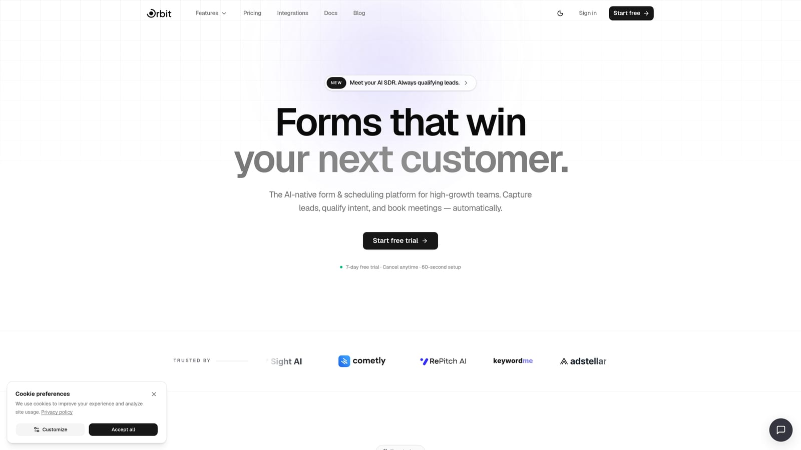 Screenshot of Orbit AI website