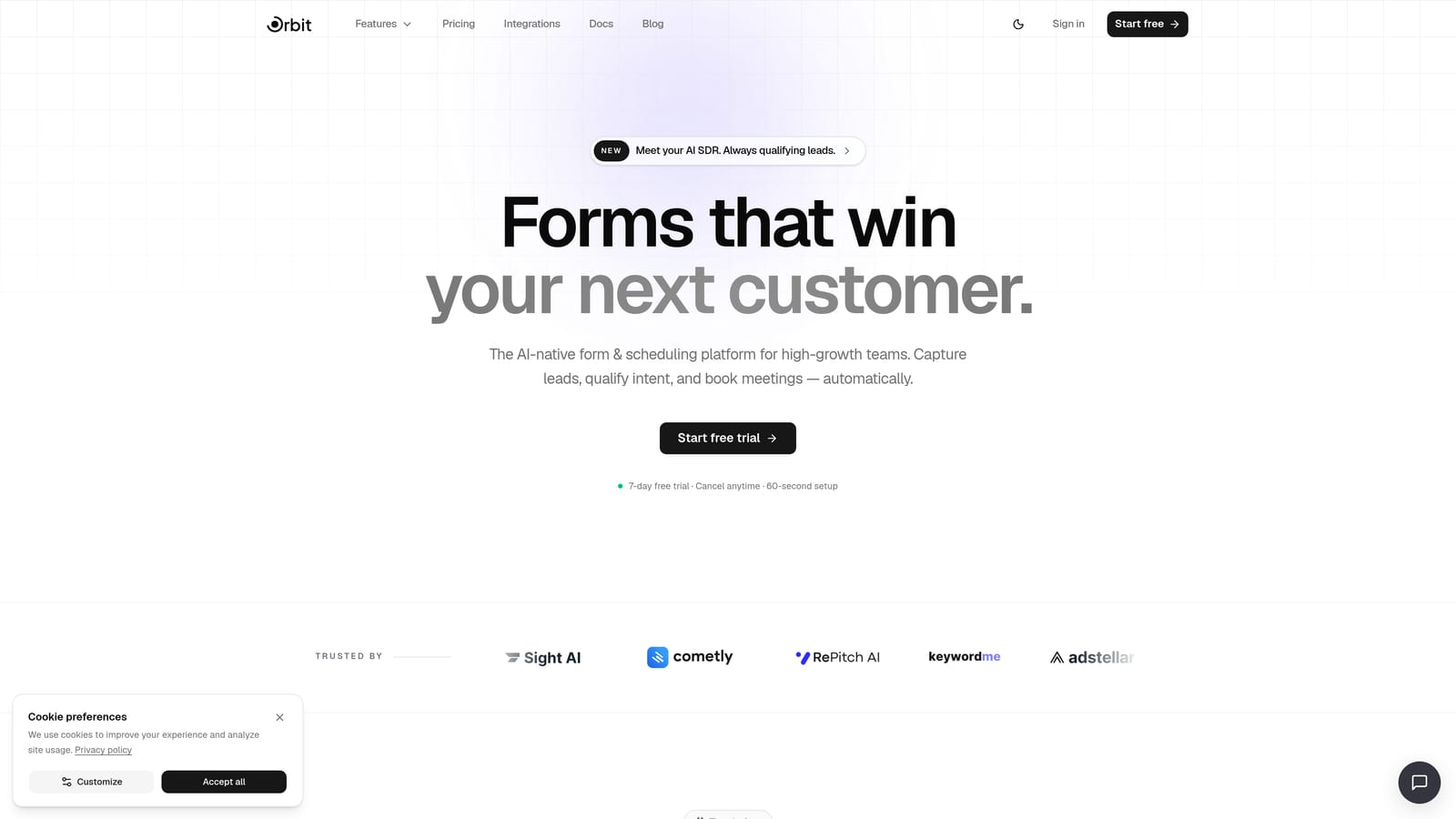 Screenshot of Orbit AI website