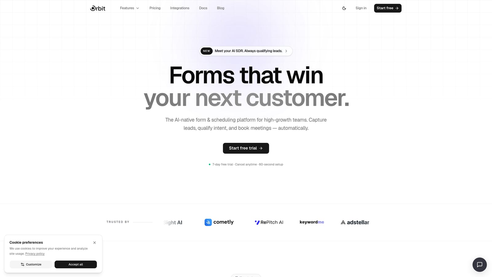Screenshot of Orbit AI website