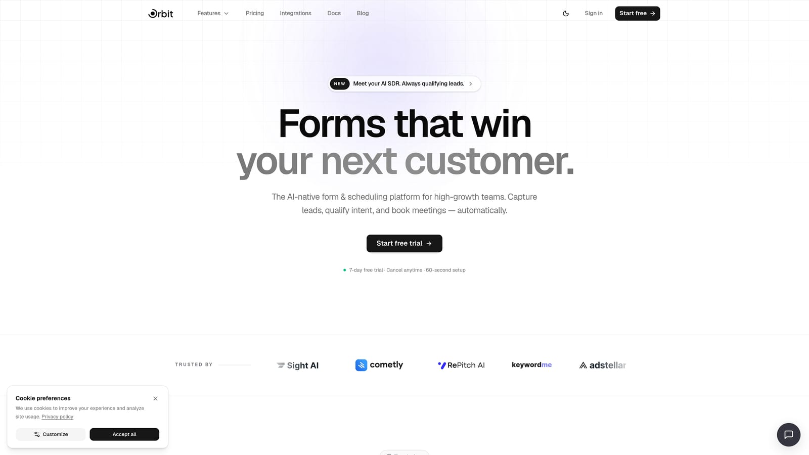 Screenshot of Orbit AI website