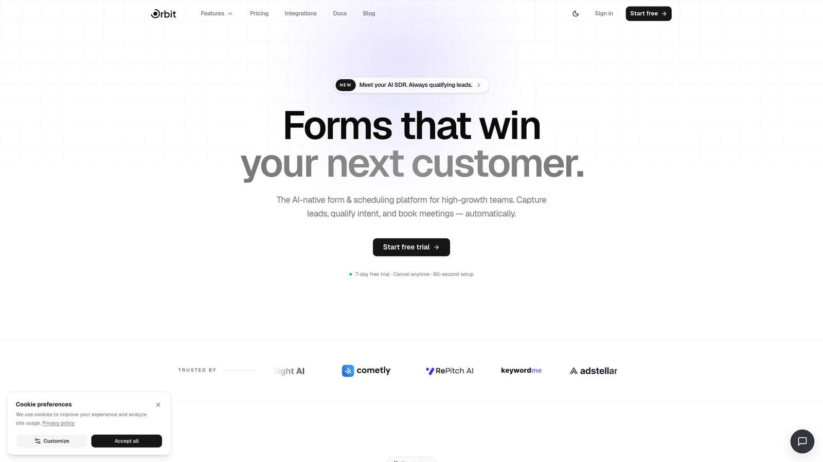 Screenshot of Orbit AI website