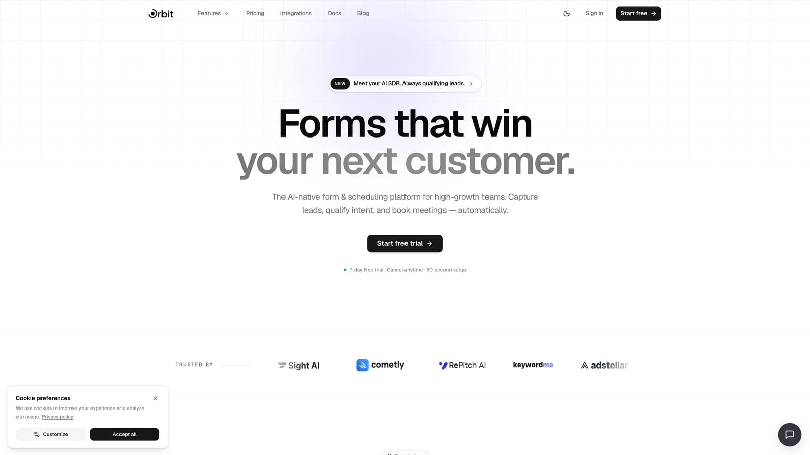 Screenshot of Orbit AI website