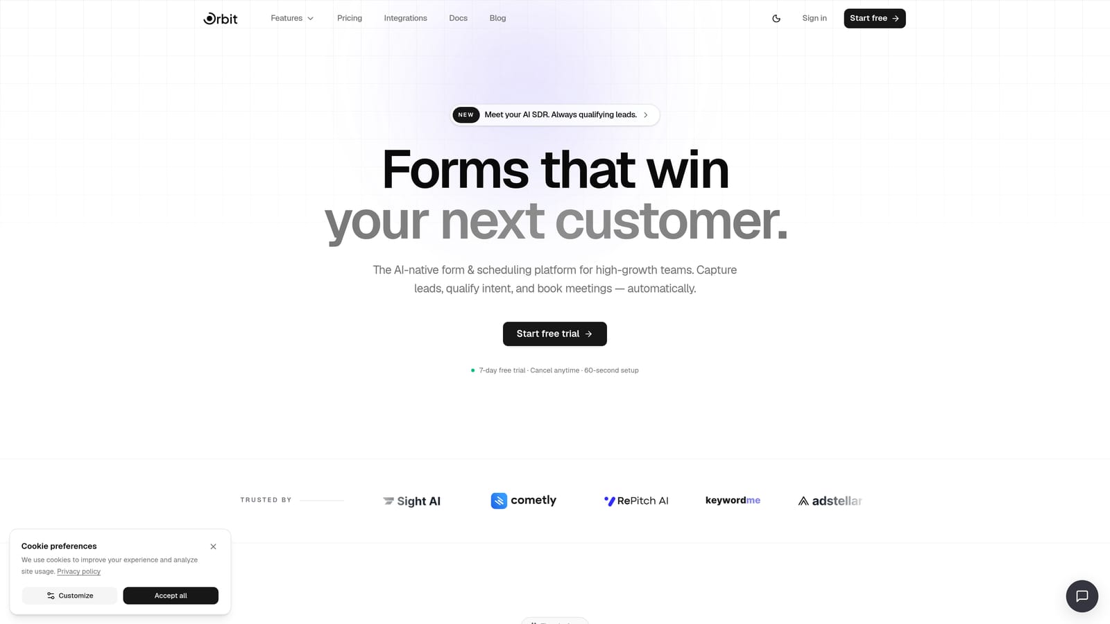 Screenshot of Orbit AI website