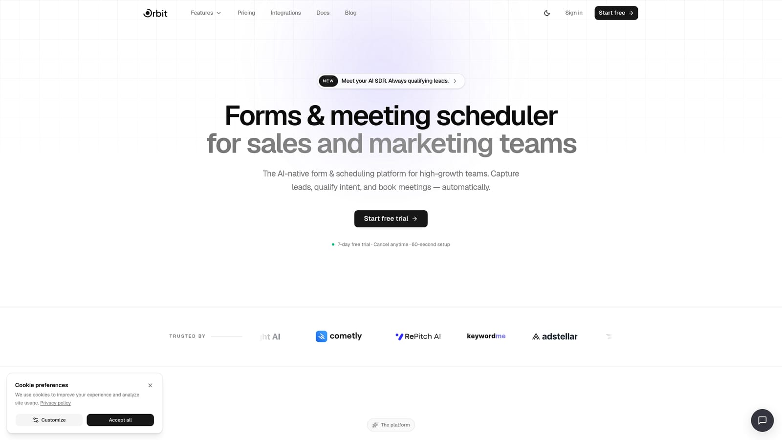 Screenshot of Orbit AI website