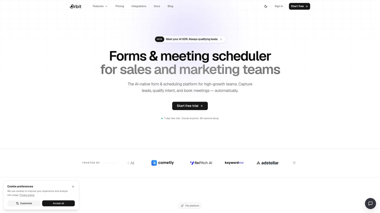 Screenshot of Orbit AI website