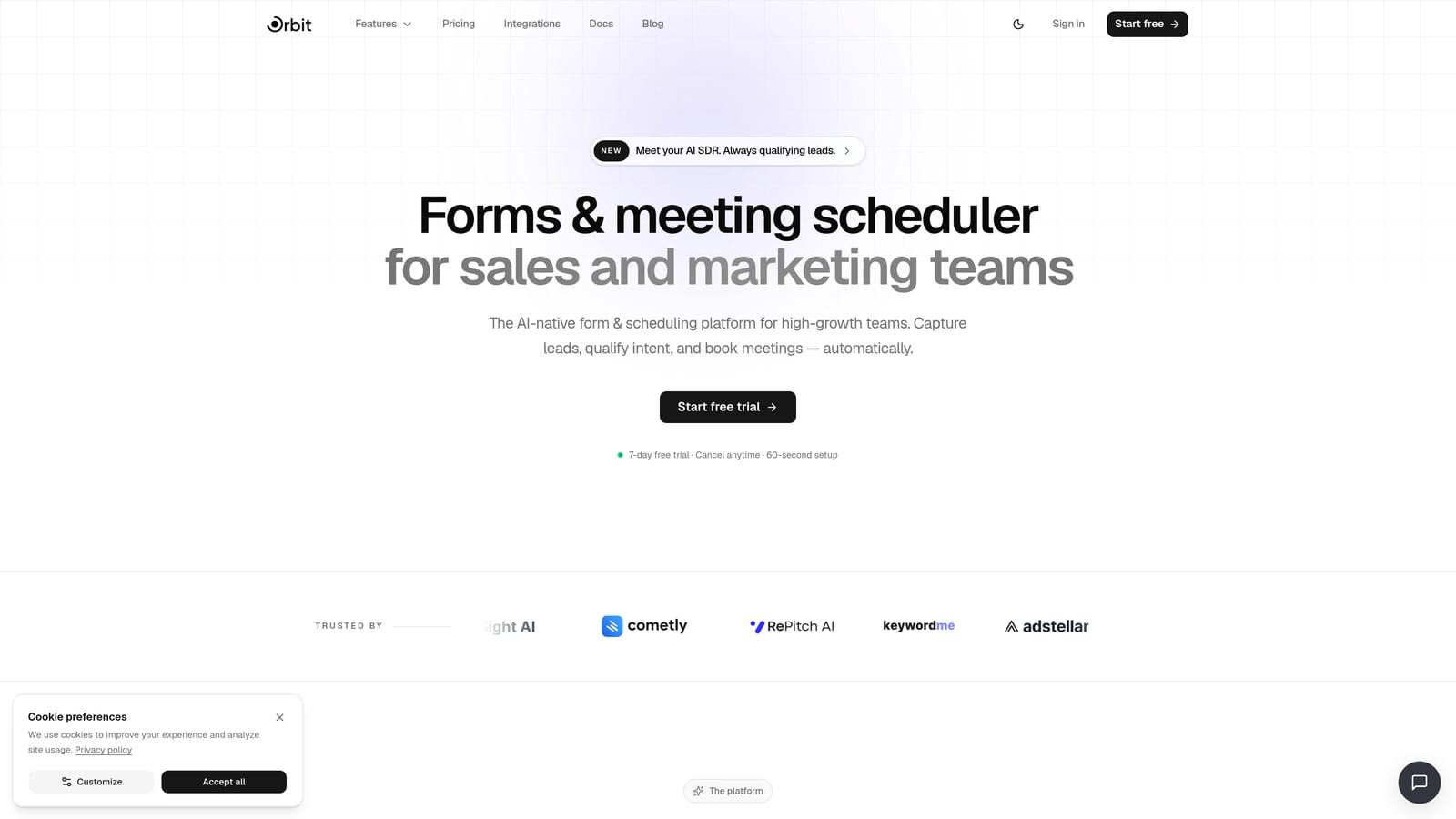 Screenshot of Orbit AI website